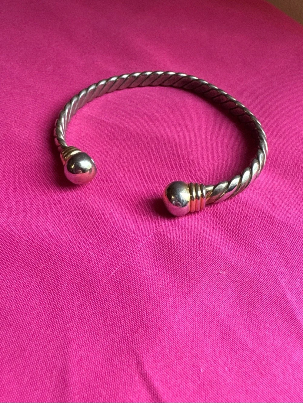 Silver-Tone Twisted Open Cuff Bracelet with Gold Accents
